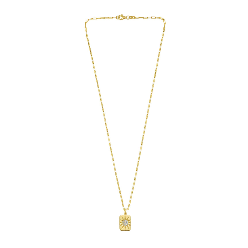 Gold Over Silver CZ Starburst Locket Necklace-Yellow | Lobster