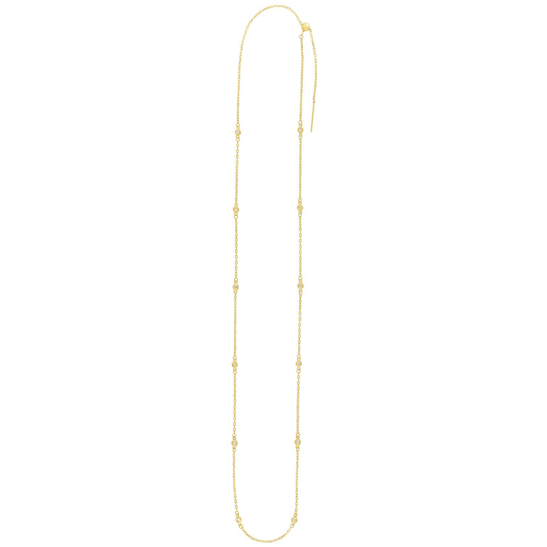 14K Gold 3mm Endless Adjustable .24ct Diamond Cable Chain-Yellow | Draw String