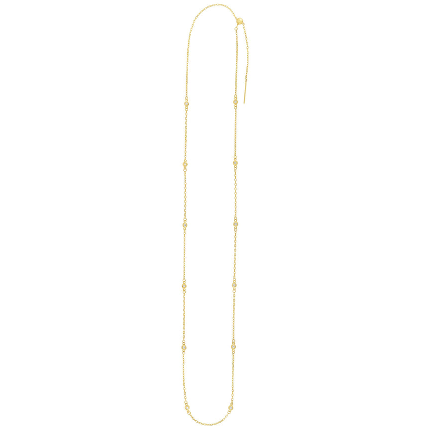 14K Gold 3mm Endless Adjustable .24ct Diamond Cable Chain-Yellow | Draw String