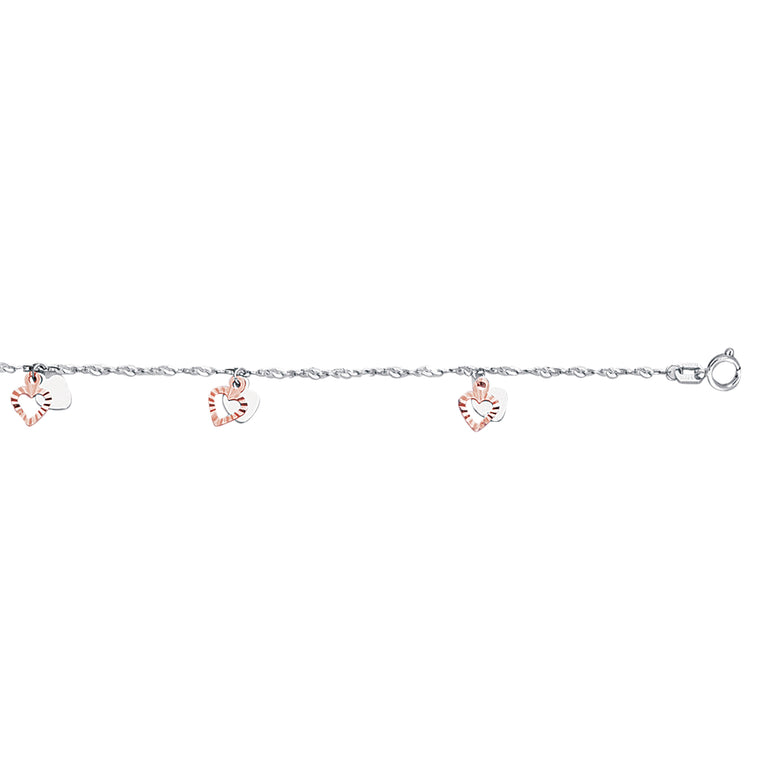 14K Two-tone Gold Dangle Heart Anklet-Two-tone | Spring Ring