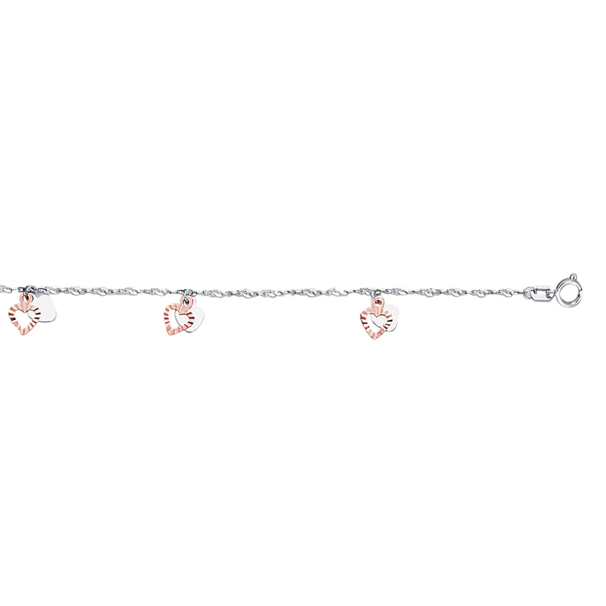 14K Two-tone Gold Dangle Heart Anklet-Two-tone | Spring Ring