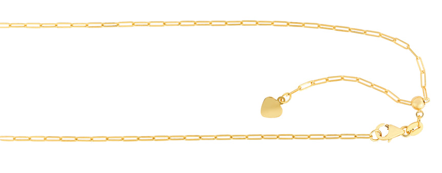 14K Gold 1.5mm Adjustable Paperclip Chain-Yellow | Pear Shaped Lobster