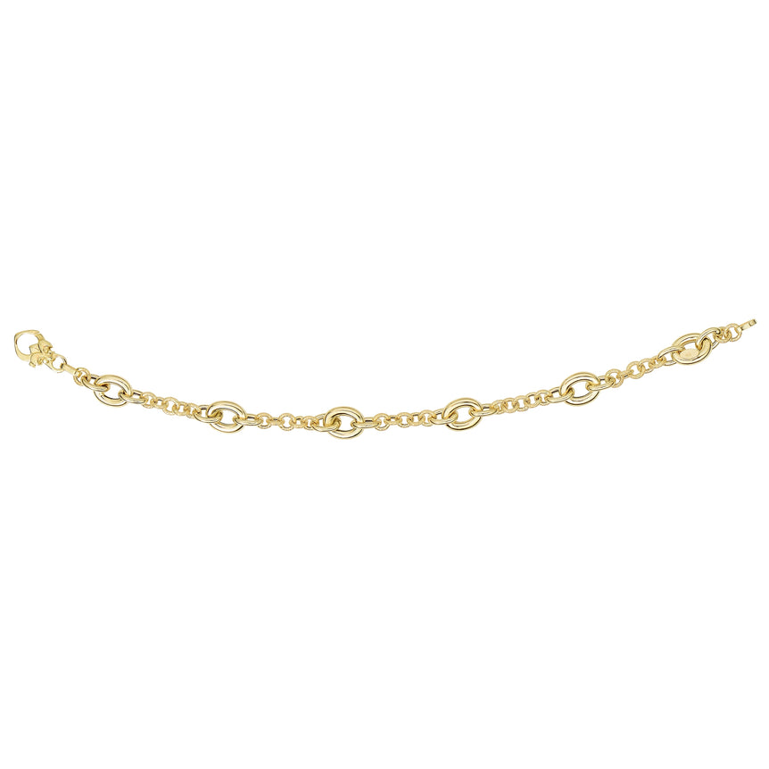 14K Gold Oval Station Heritage Link Bracelet-Yellow | Lobster