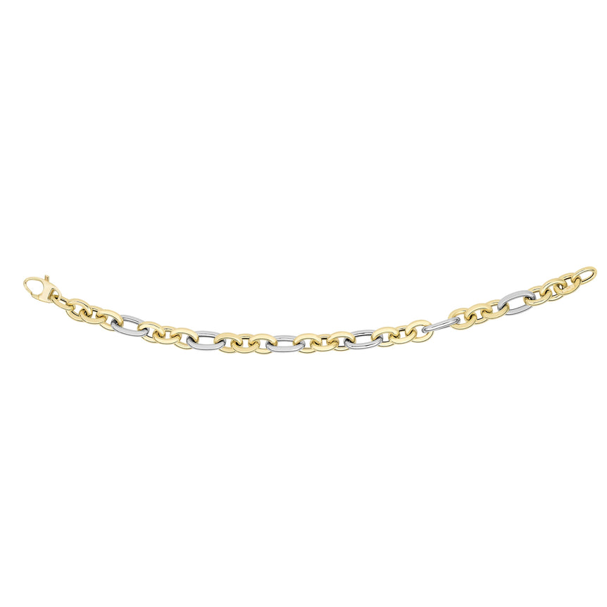 14K Gold Alternating Three Plus One Heritage Link Bracelet -Two-tone | Lobster