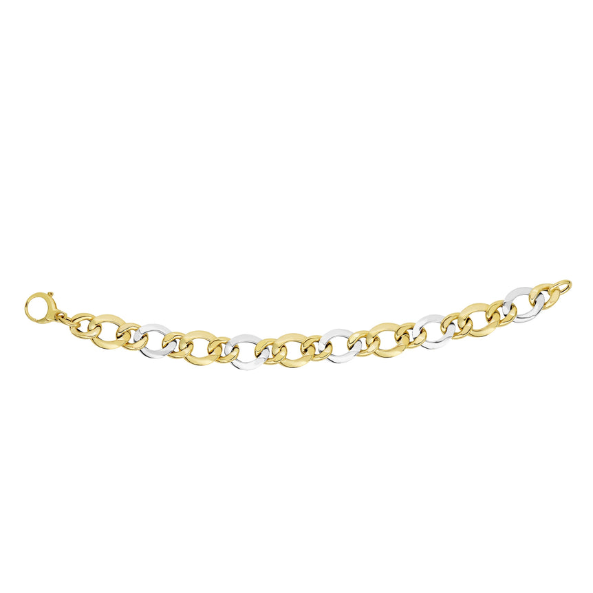 14K Gold Open Oval Heritage Link Bracelet-Two-tone | Lobster