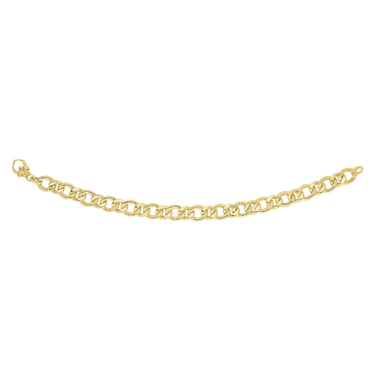 14K Gold Alternating Heritage Link Bracelet-Yellow | Lobster