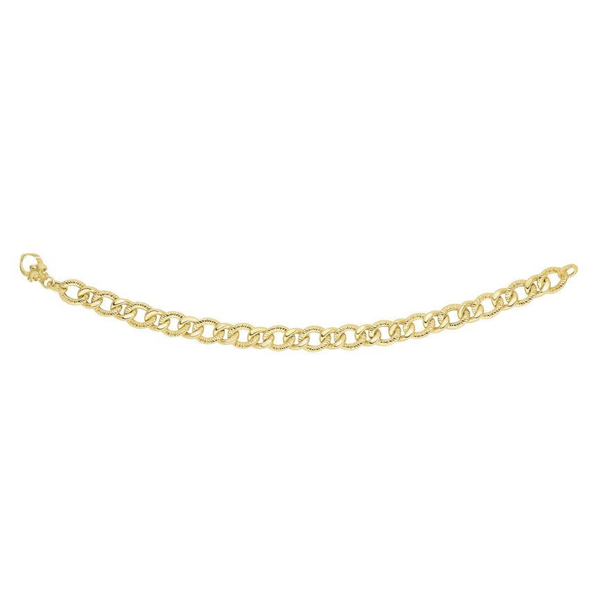 14K Gold Alternating Heritage Link Bracelet-Yellow | Lobster