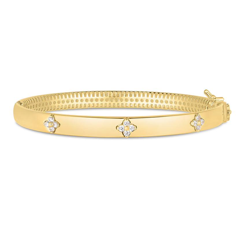 14K Trilogy Diamond Bangle-Yellow | Push in with Figure 8