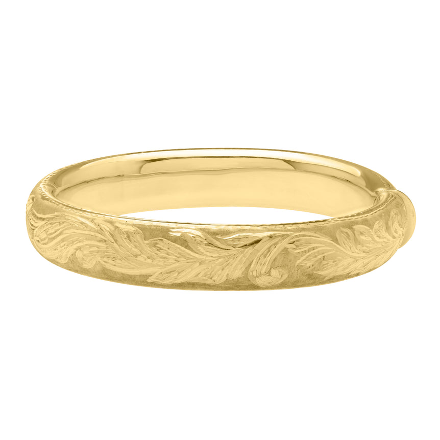 14K Large Engraved Bangle-Yellow | Push-in