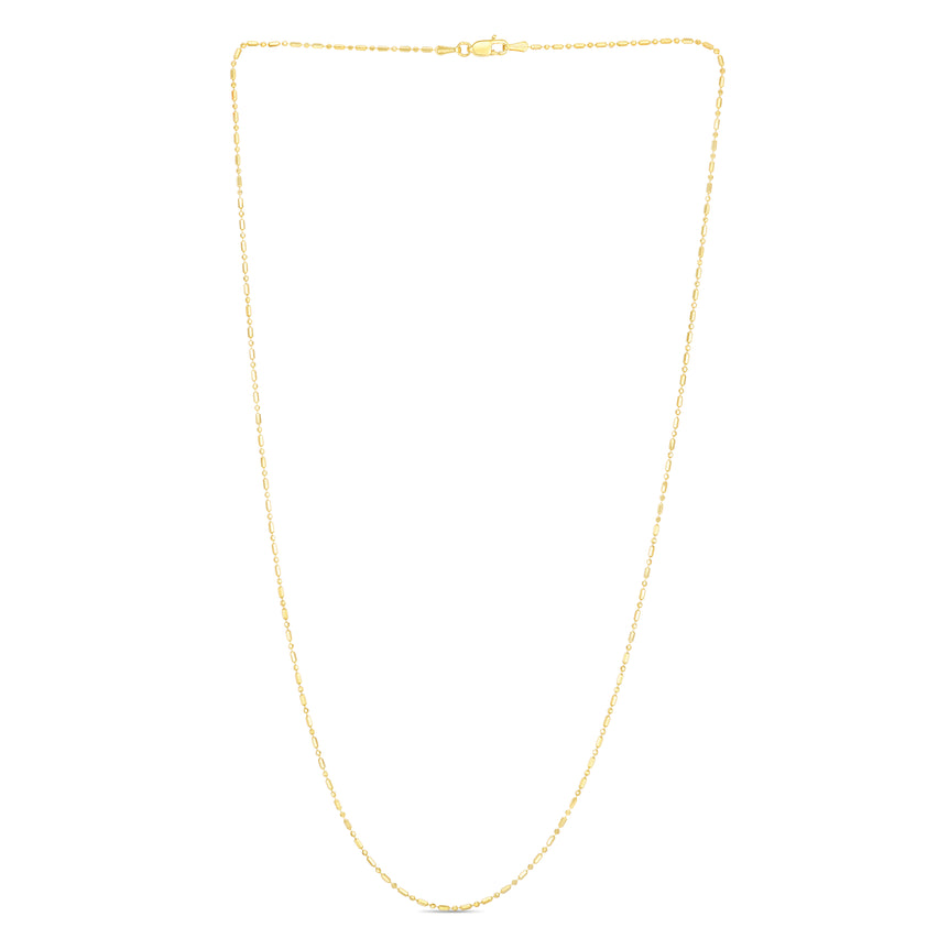 14K Gold 1.1mm Diamond Cut Bar and Bead Chain-Yellow | Lobster