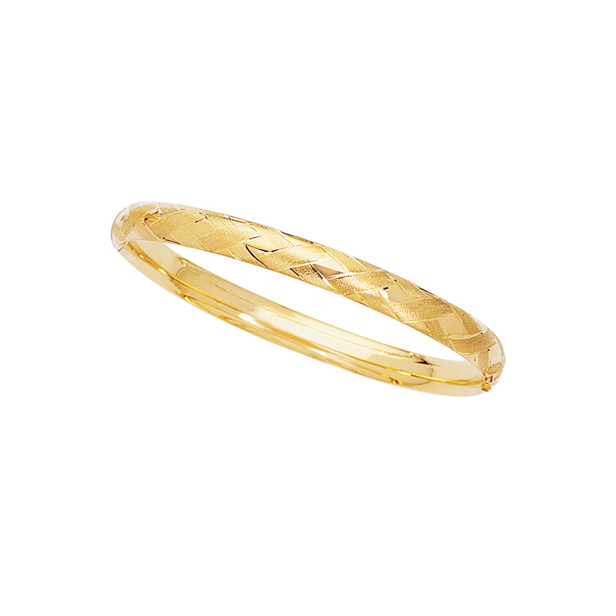 14K Gold X Pattern Bangle-Yellow | Box