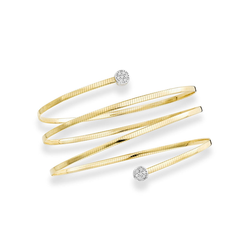 14K Gold Diamond Omega Coil Wrap Bangle-Two-tone
