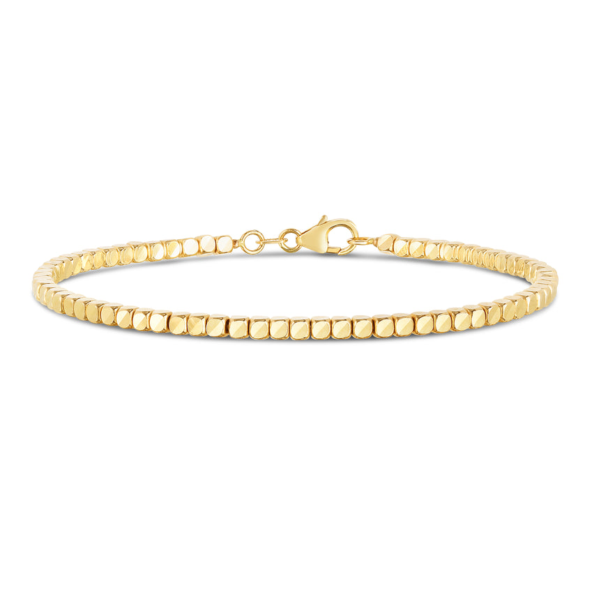 14K Gold Cube Bangle-Yellow | Lobster