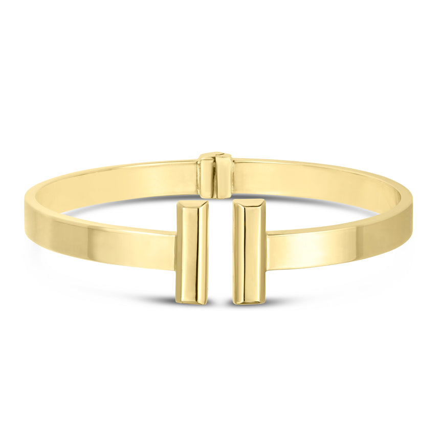 14K Gold Bar Cuff Bangle-Yellow
