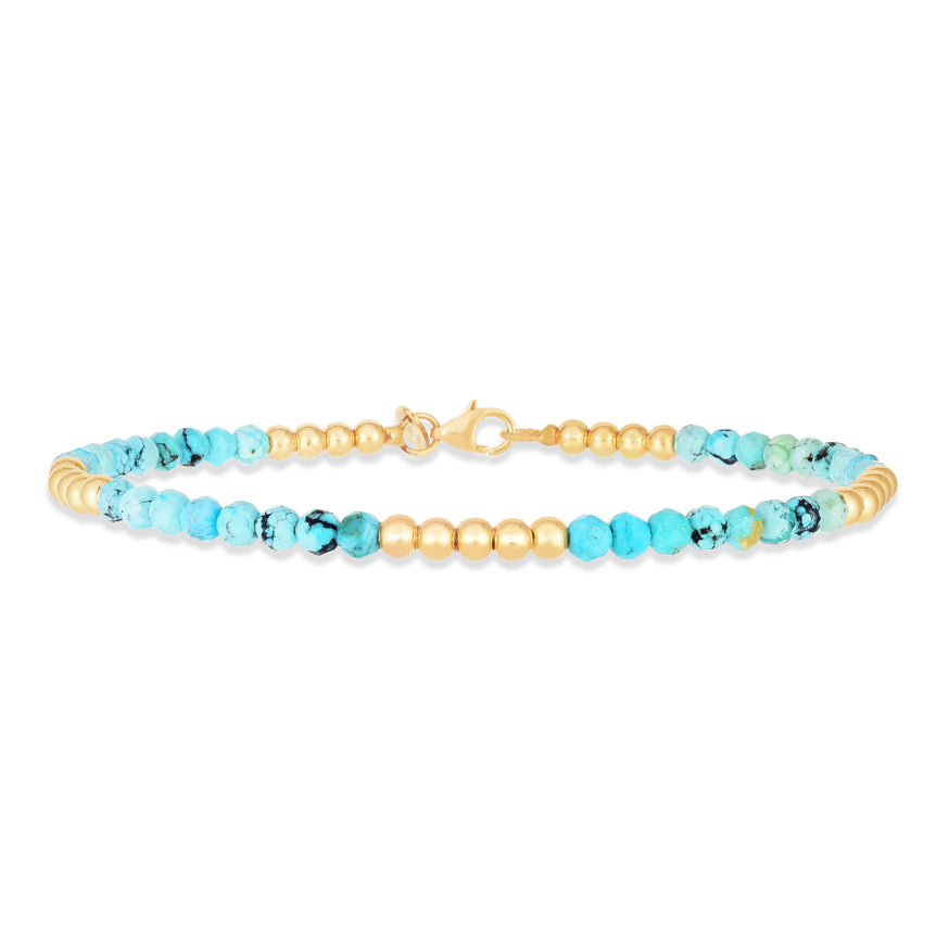 14K Turquoise Pallina Bead Bracelet-Yellow | Pear Shaped Lobster