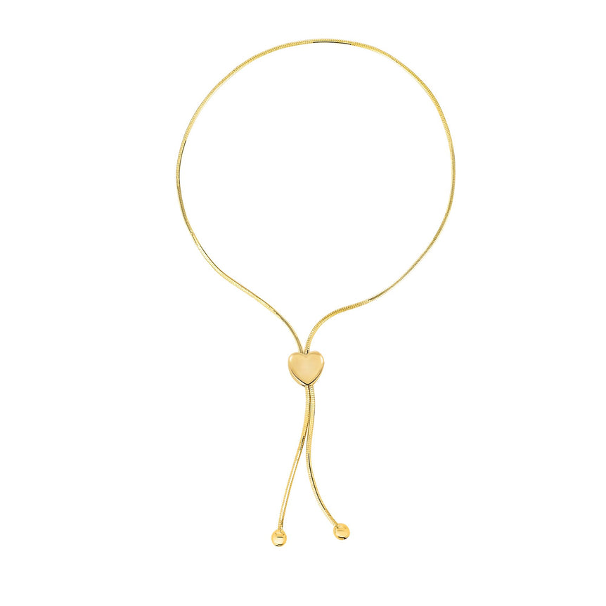 14K Gold Heart Slide Friendship Bracelet-Yellow | Draw String