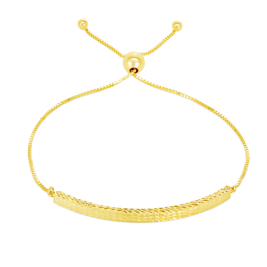 14K Gold Curved Bar Friendship Bracelet-Yellow | Draw String