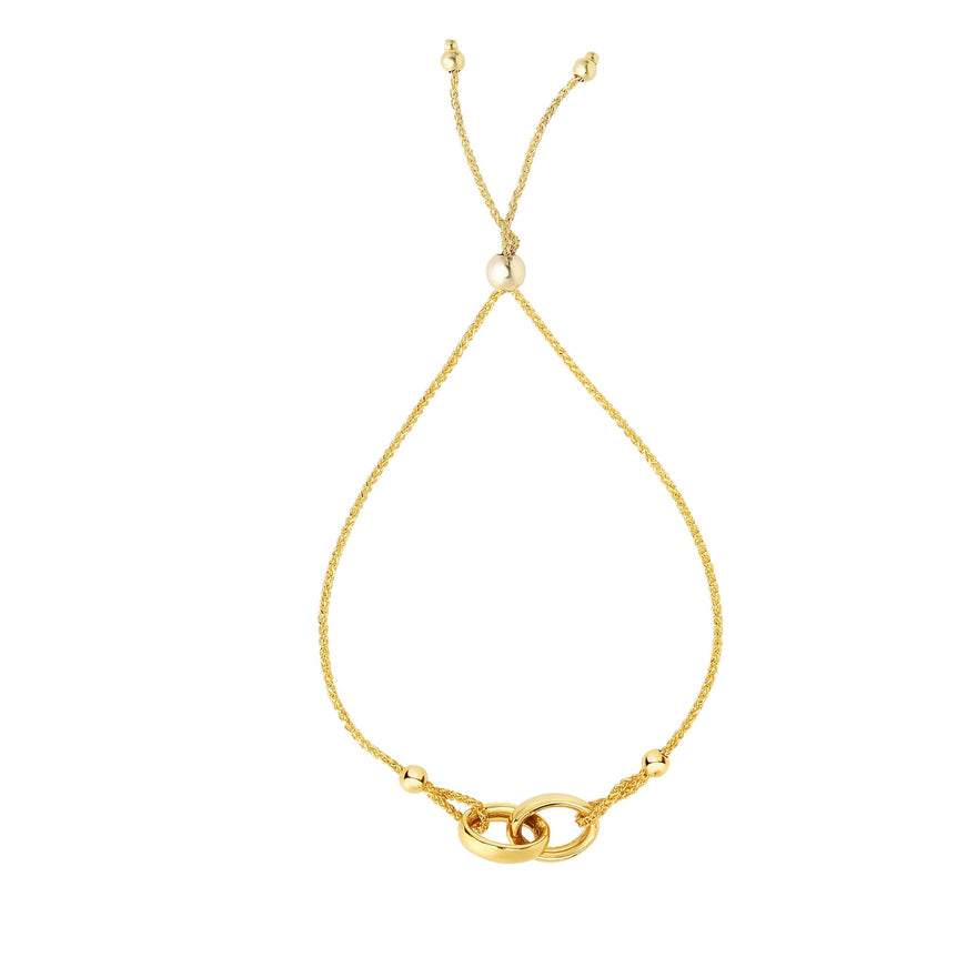 14K Gold Interlocked Rings Friendship Bracelet-Yellow | Draw String