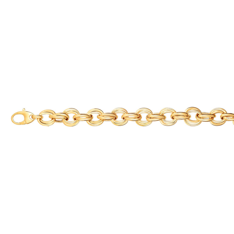 14K Gold Round Double Link Bracelet-Yellow | Lobster