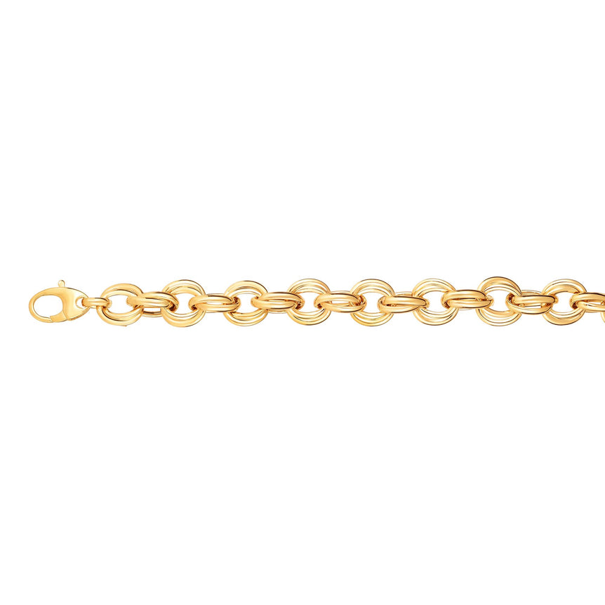 14K Gold Round Double Link Bracelet-Yellow | Lobster