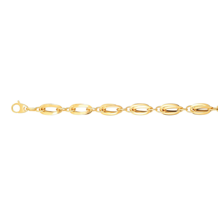 14K Gold Double Elongated Oval Link Bracelet-Yellow | Lobster