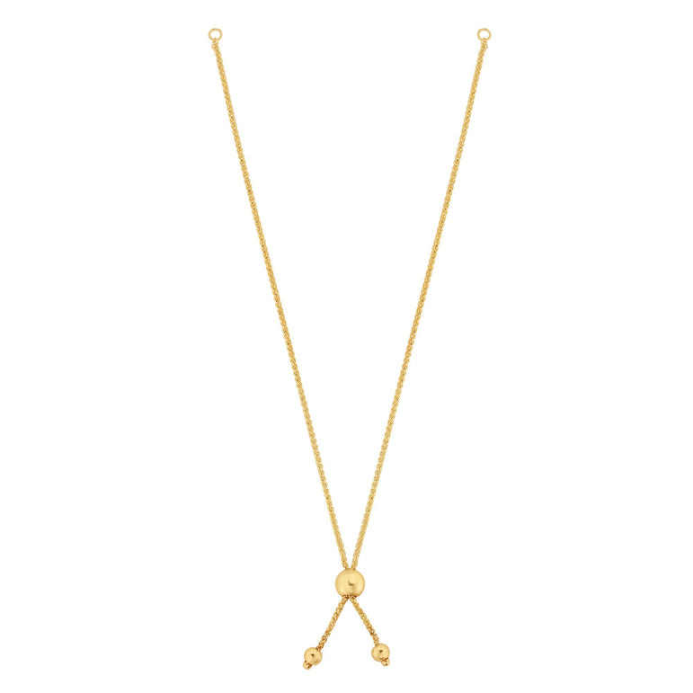 14K Gold Round Wheat Chain with Ball Slide Friendship Bracelet-Yellow | Draw String