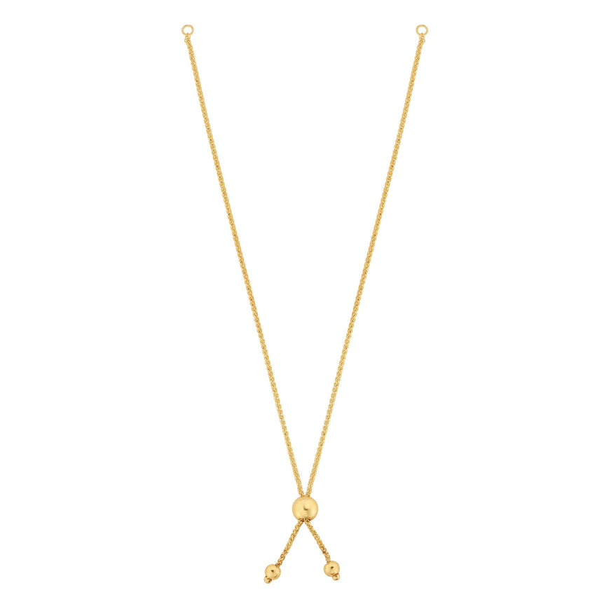 14K Gold Round Wheat Chain with Ball Slide Friendship Bracelet-Yellow | Draw String