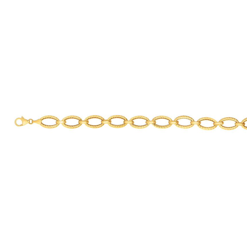 14K Gold Oval Link Bracelet-Yellow | Lobster