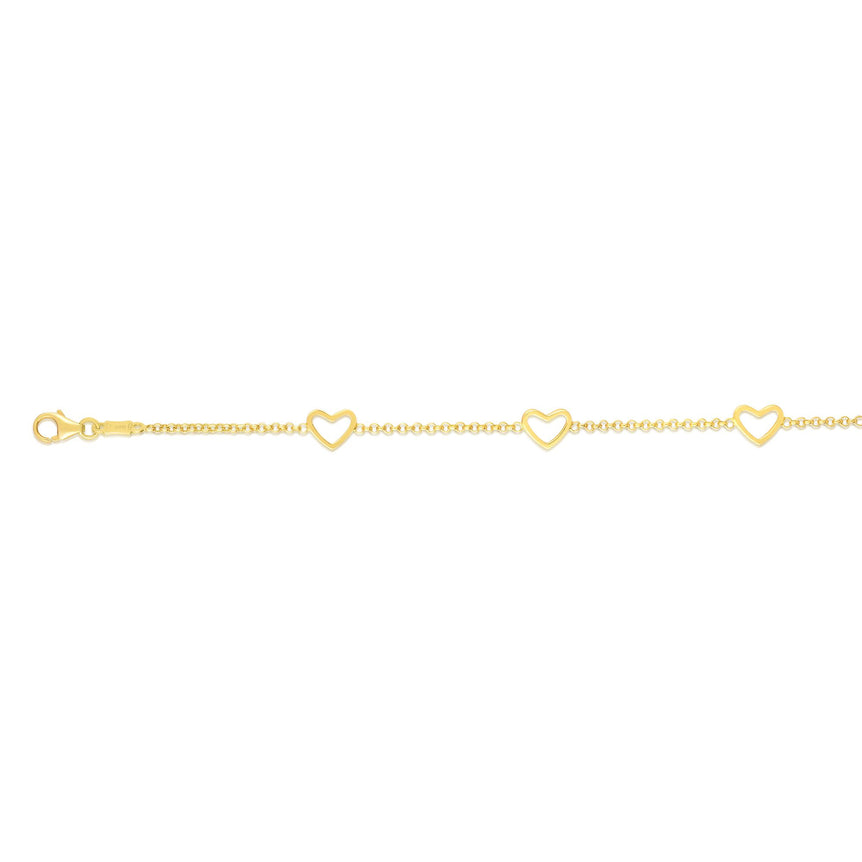 14K Gold Open Heart Bracelet-Yellow | Lobster
