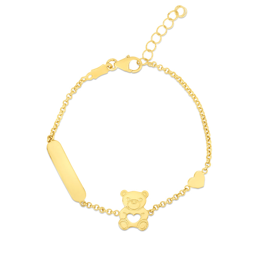 14K Gold Teddy Bear ID Bracelet-Yellow | Lobster