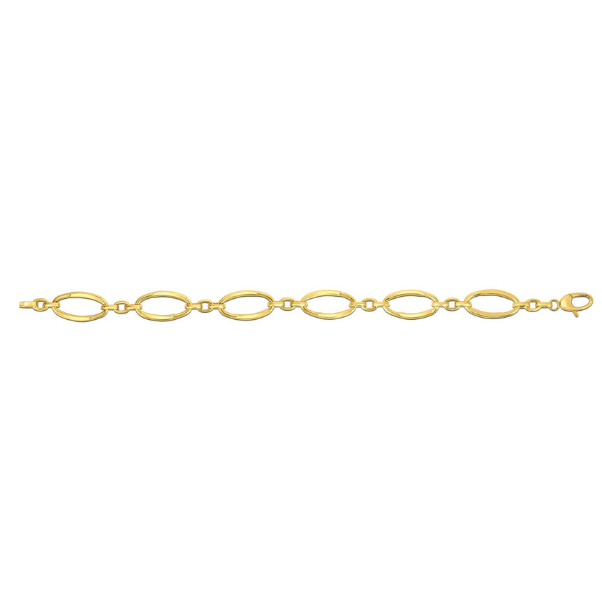 14K Gold Polished Three Plus One Oval Link Chain-Yellow | Lobster
