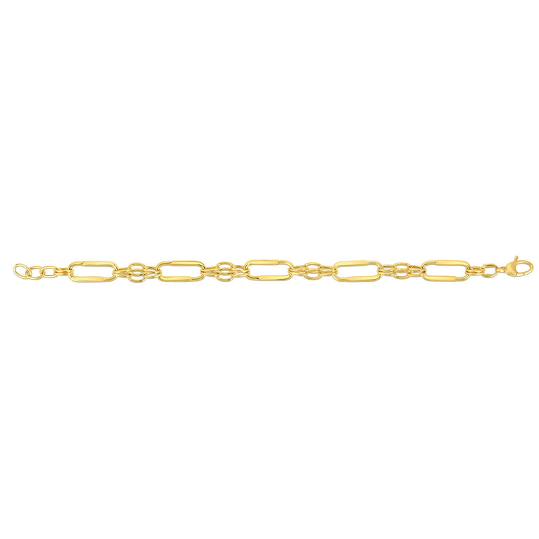 14K Gold Elongated Oval Station Link Chain-Yellow | Lobster