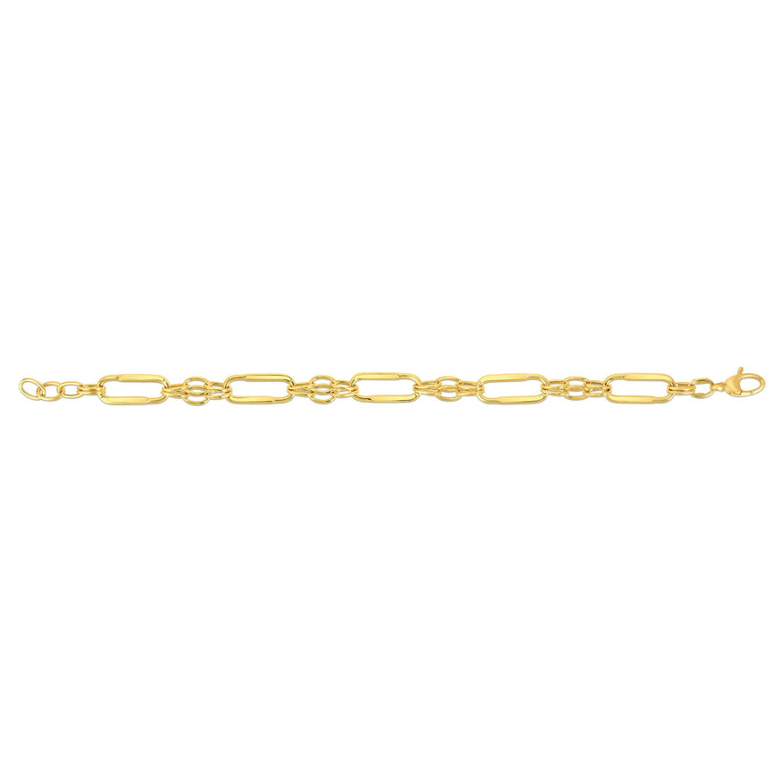 14K Gold Elongated Oval Station Link Chain-Yellow | Lobster