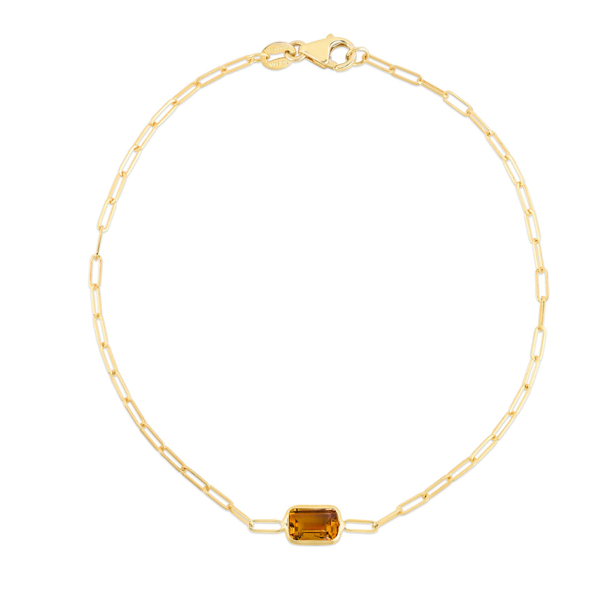 14K Citrine Paperclip Bracelet-Yellow | Pear Shaped Lobster