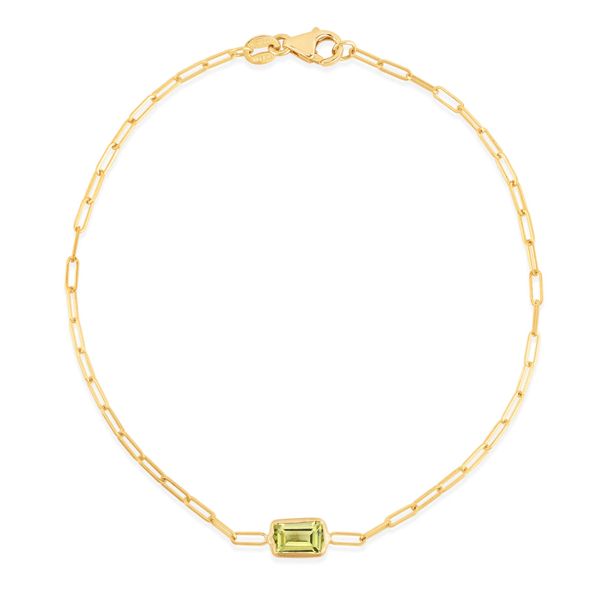 14K Peridot Paperclip Bracelet-Yellow | Pear Shaped Lobster