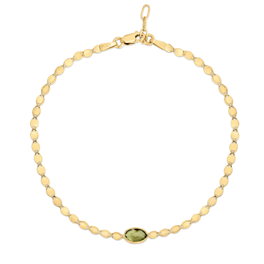 14K Peridot Mirrored Chain Necklace-Yellow | Lobster