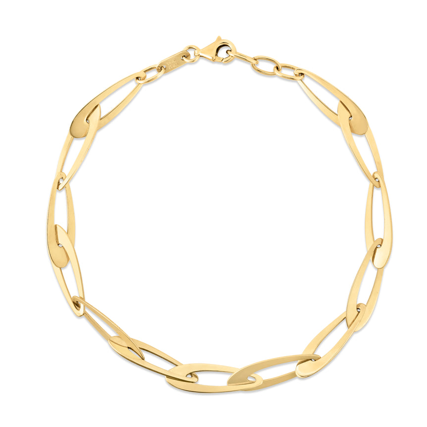 14K Gold Italian Oval Links Chain-Yellow | Pear Shaped Lobster