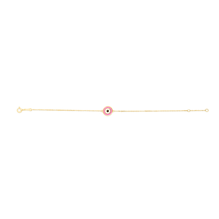 14K Pink Evil Eye Bracelet-Yellow | Spring Ring