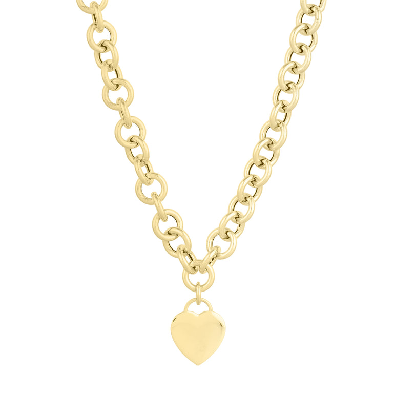 14K Heart Tag & Rolo Link Necklace -Yellow | Fancy Lobster