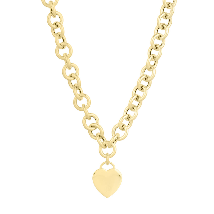 14K Heart Tag & Rolo Link Necklace -Yellow | Lobster