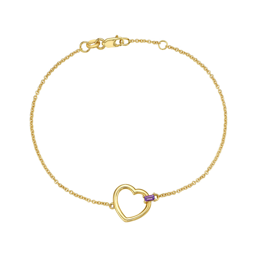 14K Baguette Gemstone Heart Bracelet-Yellow | Lobster