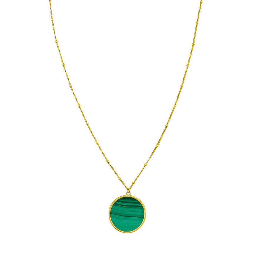 14K Malachite Inlay Circle Necklace-Yellow | Spring Ring