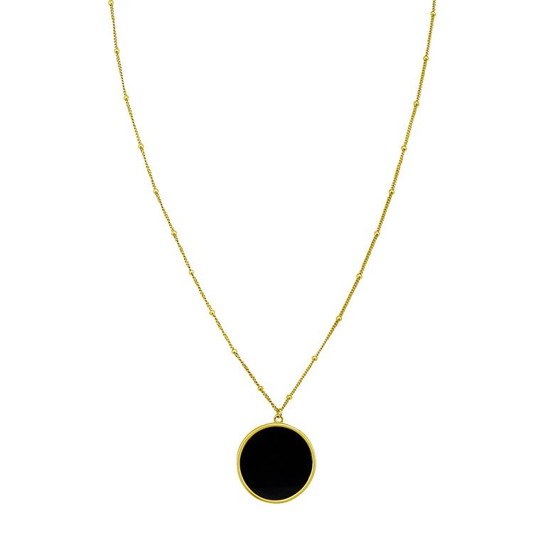 14K Onyx Inlay Circle Necklace-Yellow | Spring Ring