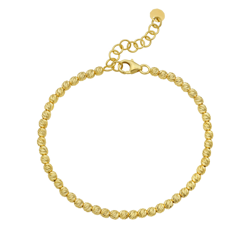 14K 3mm Beaded Bracelet-Yellow | Lobster