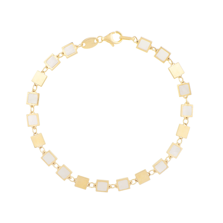 14K MOP Geometric Mirror Gem Chain Bracelet-Yellow | Pear Shaped Lobster
