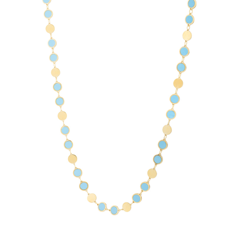 14K Turquoise Geometric Mirror Gem Chain Necklace-Yellow | Lobster