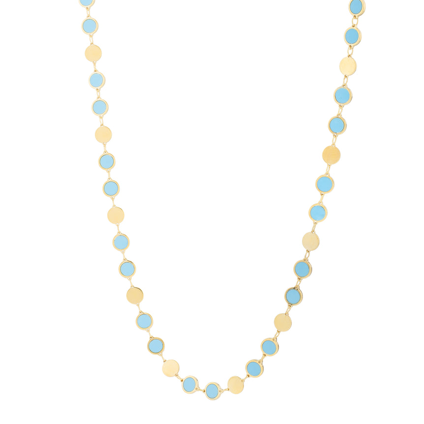 14K Turquoise Geometric Mirror Gem Chain Necklace-Yellow | Lobster