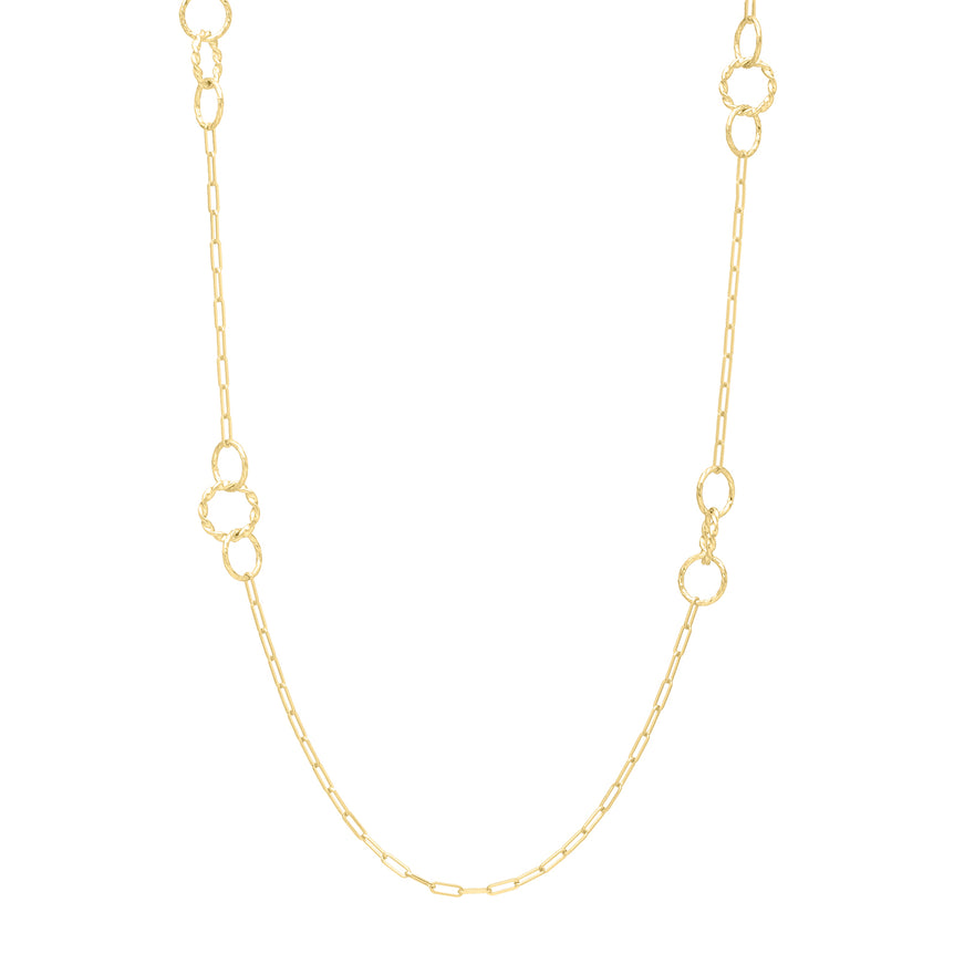 14K Twisted Link Paperclip Necklace-Yellow | Lobster