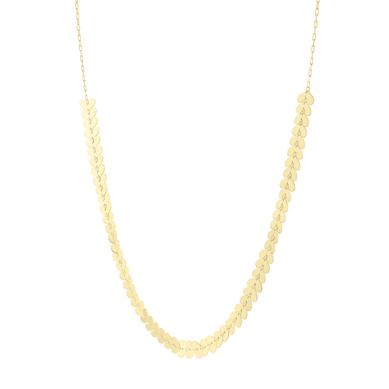 14K Polished Heart Link Chain Necklace -Yellow | Pear Shaped Lobster