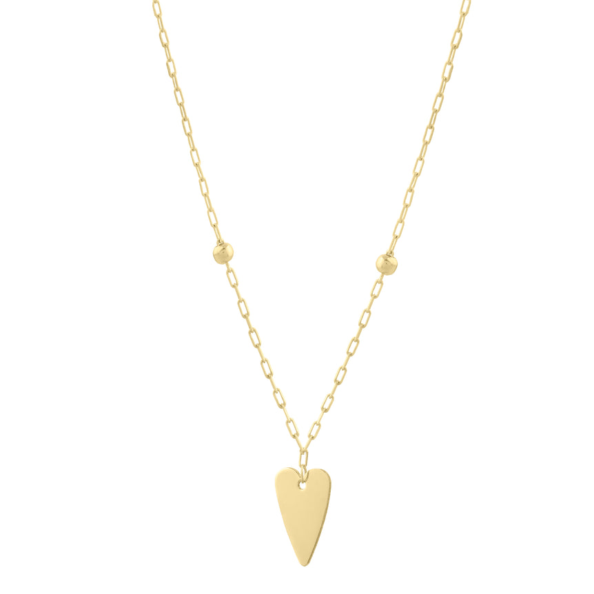 14K Elongated Heart & Bead Station Necklace -Yellow | Pear Shaped Lobster